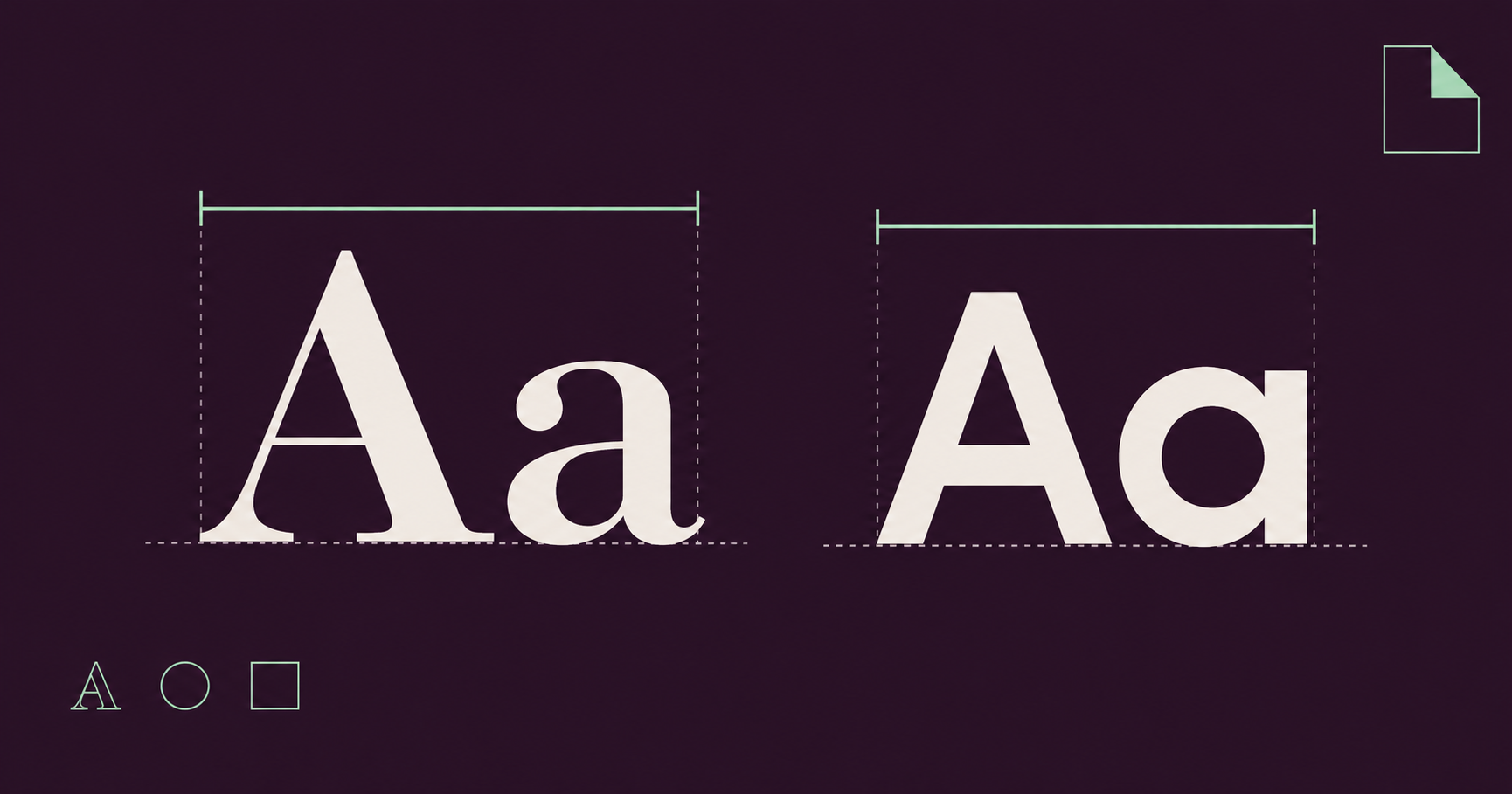 Serif and sans-serif letterforms with guides showing different text widths